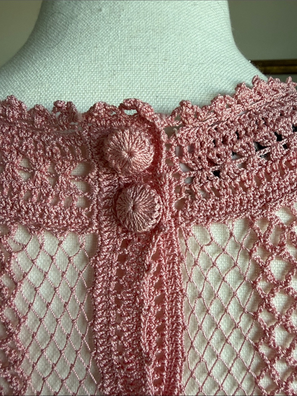 Blush Pink Crochet Vintage Midi Dress - Women's Lace Knit Dress - Picture 8 of 17